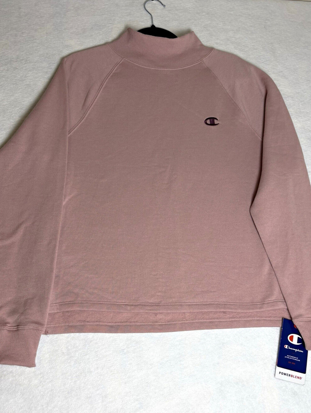 Champion Powerblend Women’s Pink Mock Neck Fleece Pullover Sweatshirt M